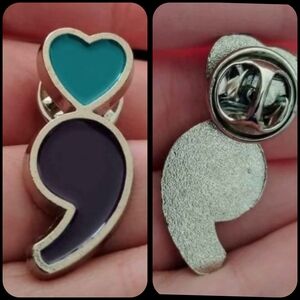 FREE ADD ON ITEM BROOCH ENAMEL PIN semicolon Heart mental Health Awareness